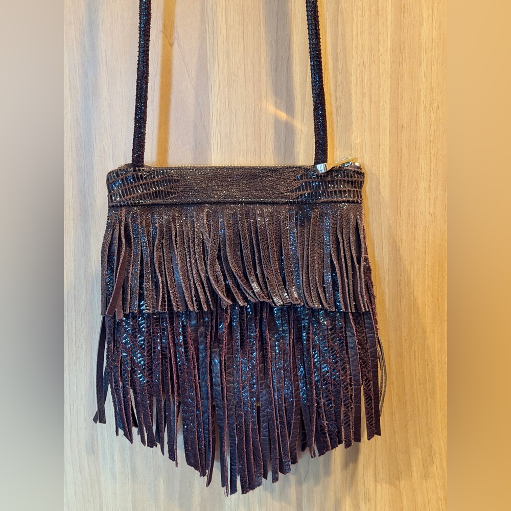 GG Boss Women's Leather Mini Burgundy Crossbody Purse Boho Fringe